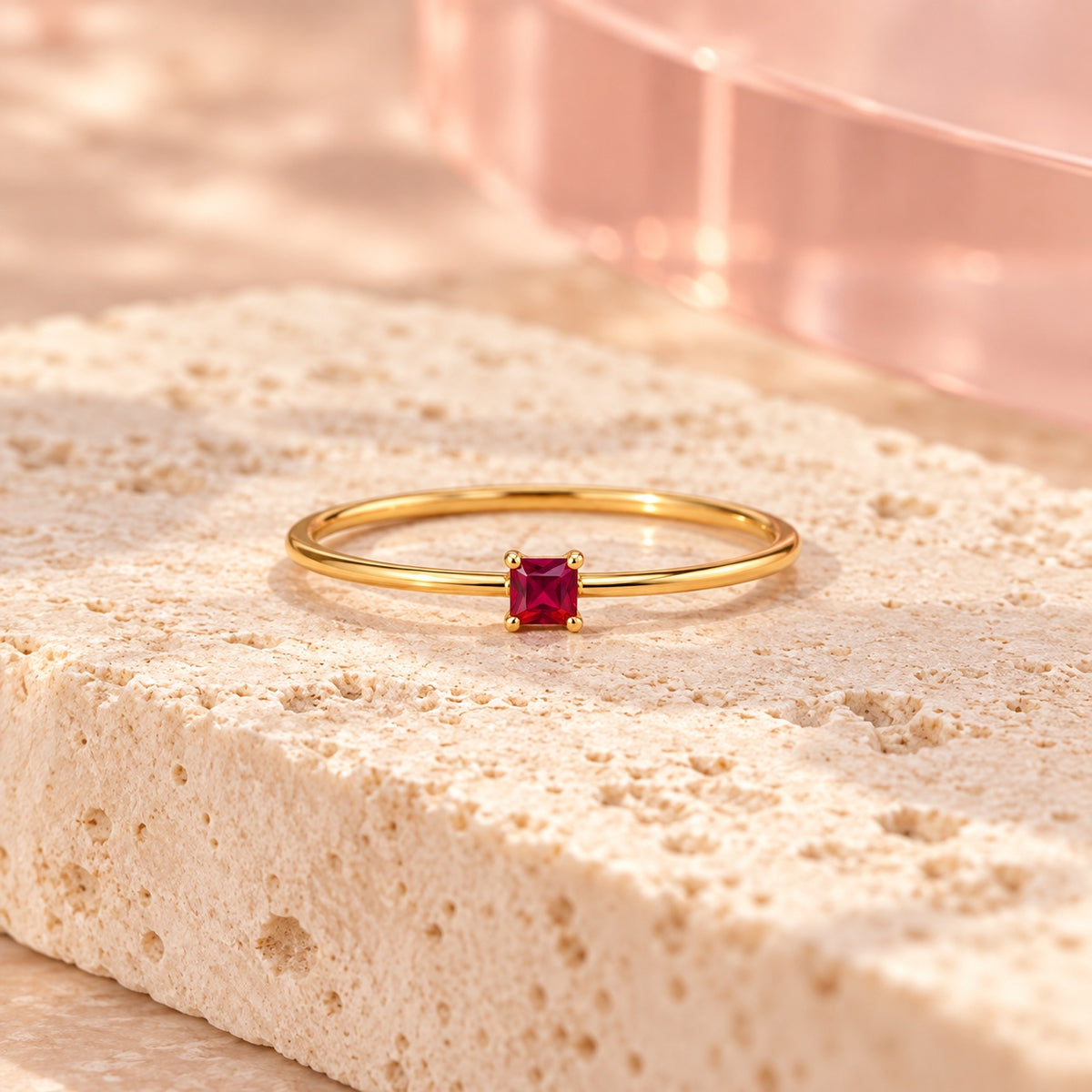 Ruby red square crystal ring — product photo