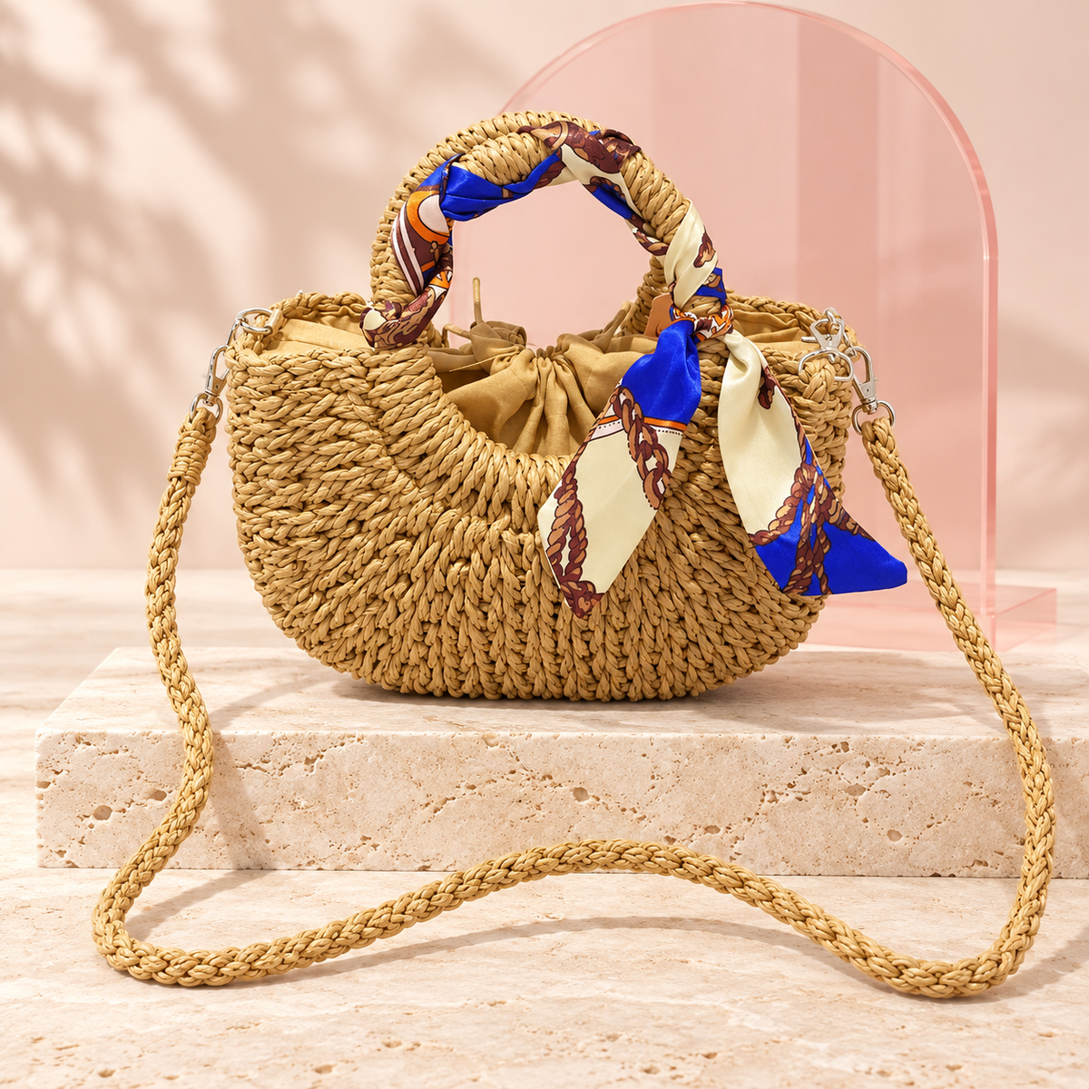 Azure Chain Scarf Raffia Bag product view