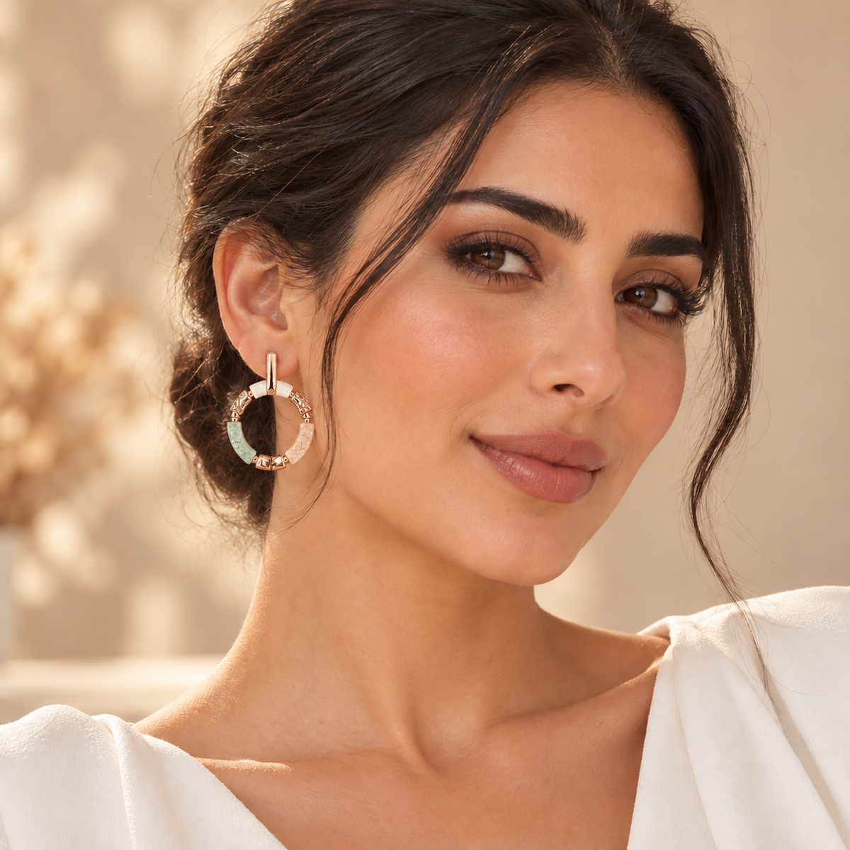 Art Bay Rose Gold Earrings worn by Bloomy Arab model