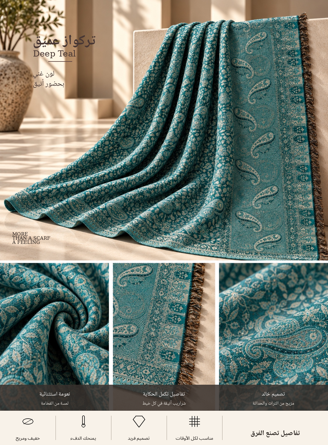 Bloomy Heritage Paisley Pashmina in Deep Teal