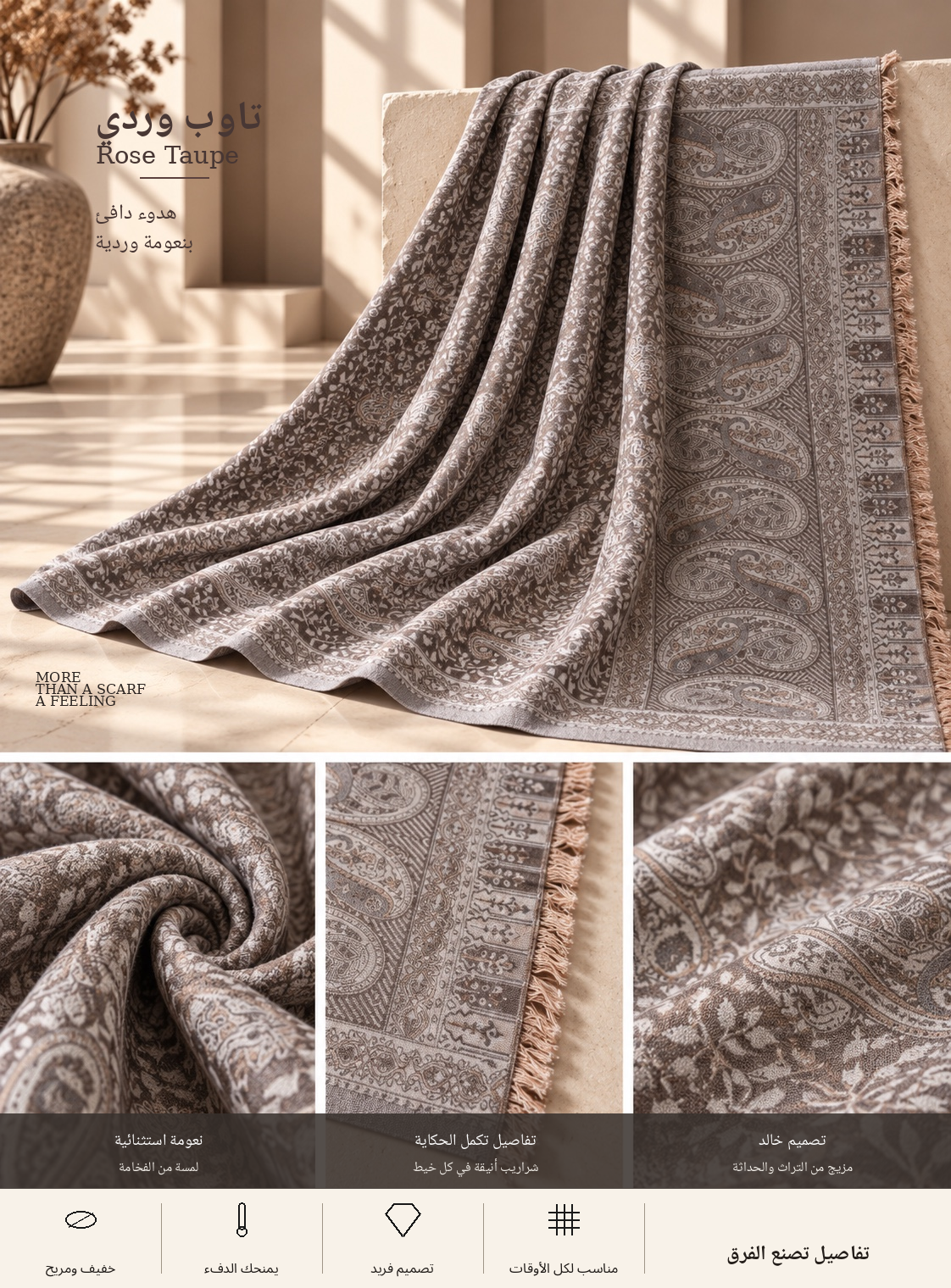 Bloomy Heritage Paisley Pashmina in Rose Taupe