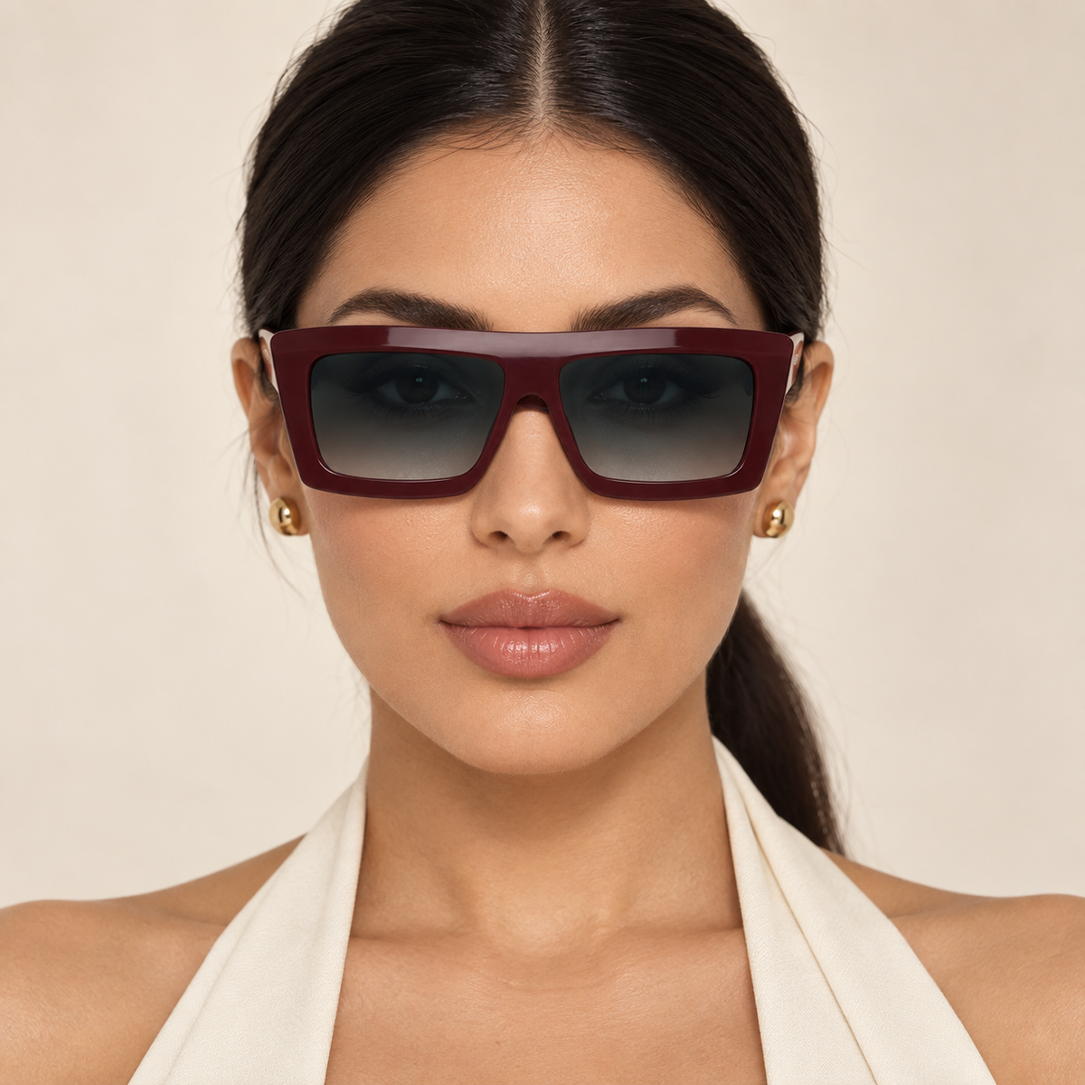I Was Yours Mocha Plum sunglasses worn by model — Bloomy
