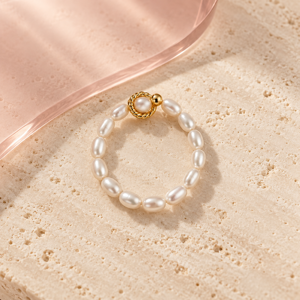 Golden Pearl Halo pearl charm ring product view