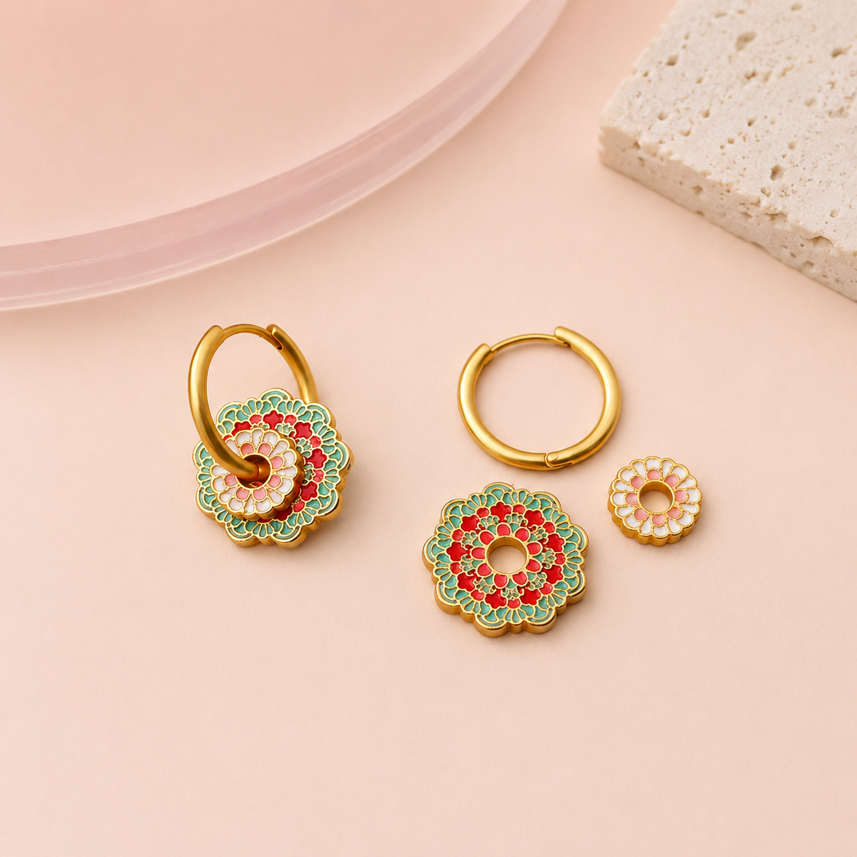 Red Blossom Hoop Earrings
