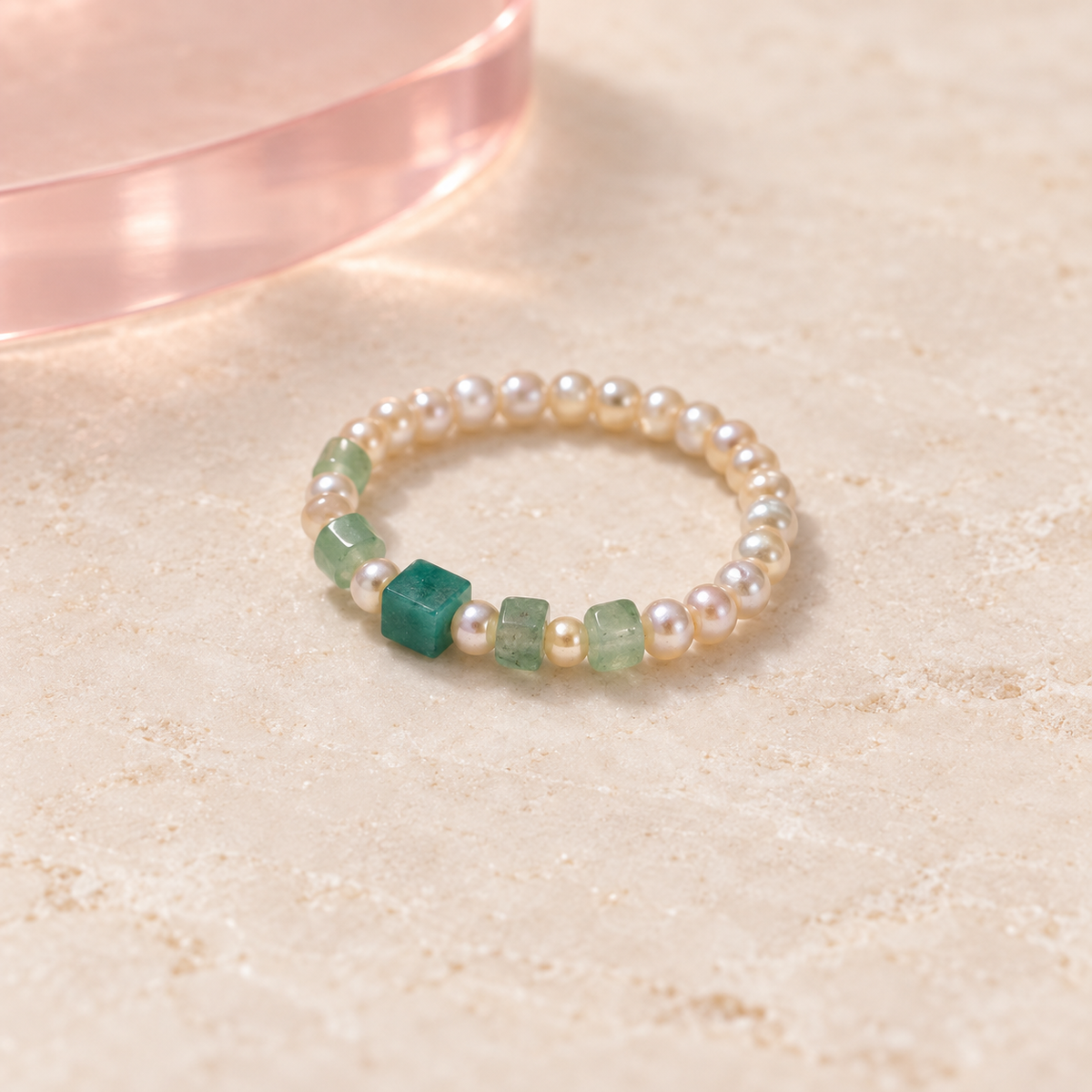 Seafoam Pearl Ring by Bloomy on warm ivory stone