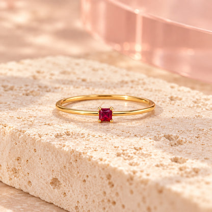 Ruby red square crystal ring — product photo