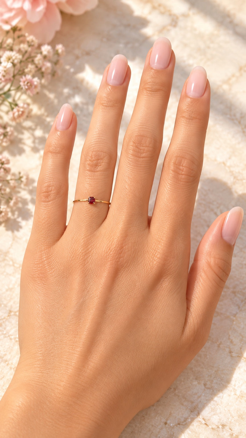 Ruby red square crystal ring — on hand