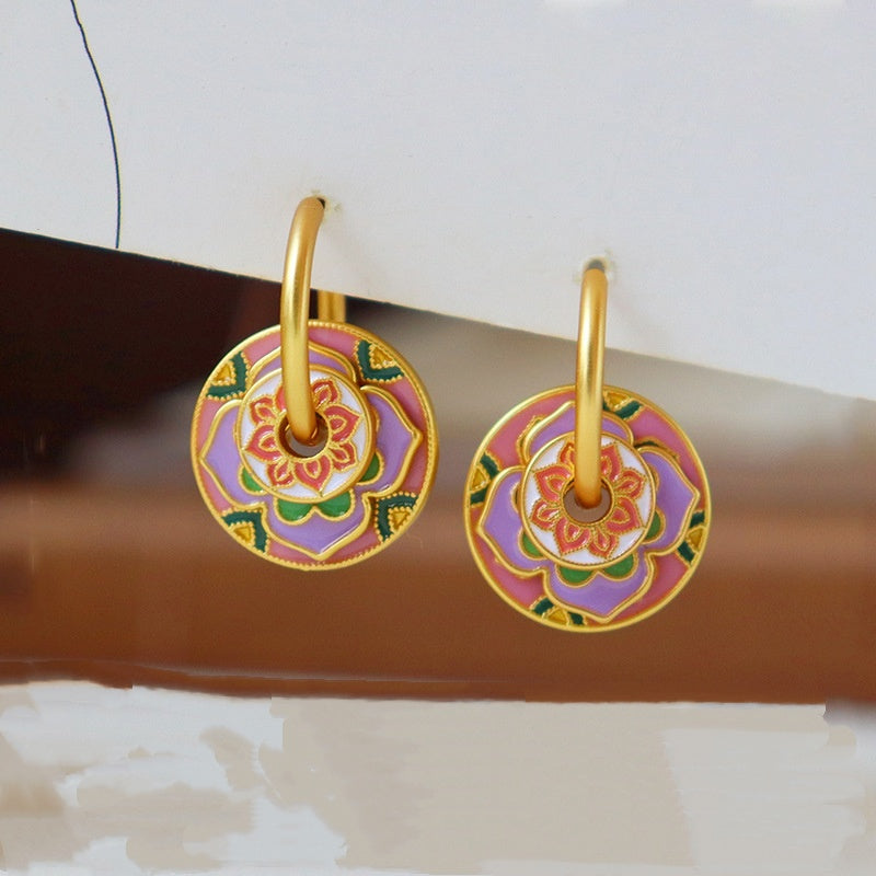 Pink & Green Floral Layered Earrings