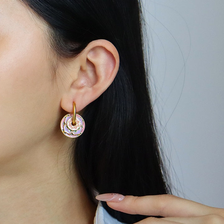 Pink & Green Floral Layered Earrings