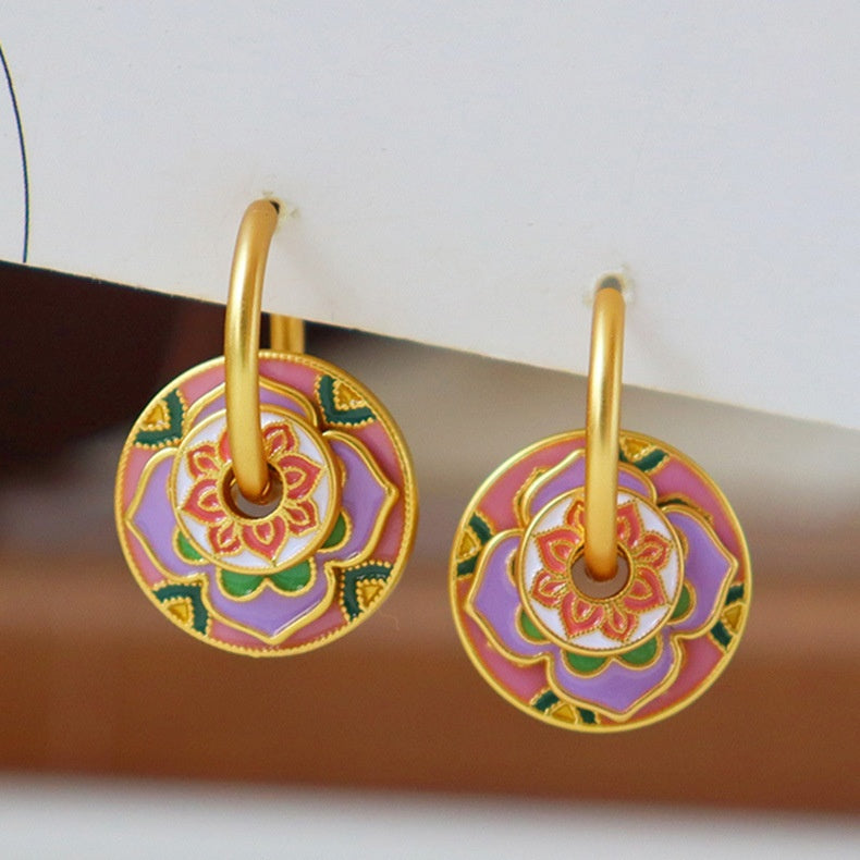 Pink & Green Floral Layered Earrings