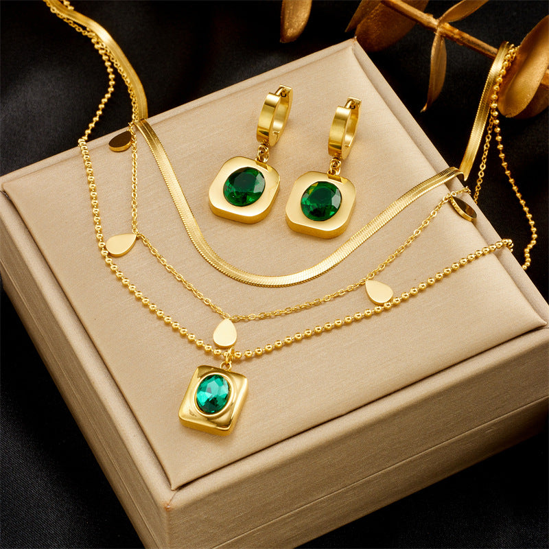 Emerald Square Charm Jewelry Set