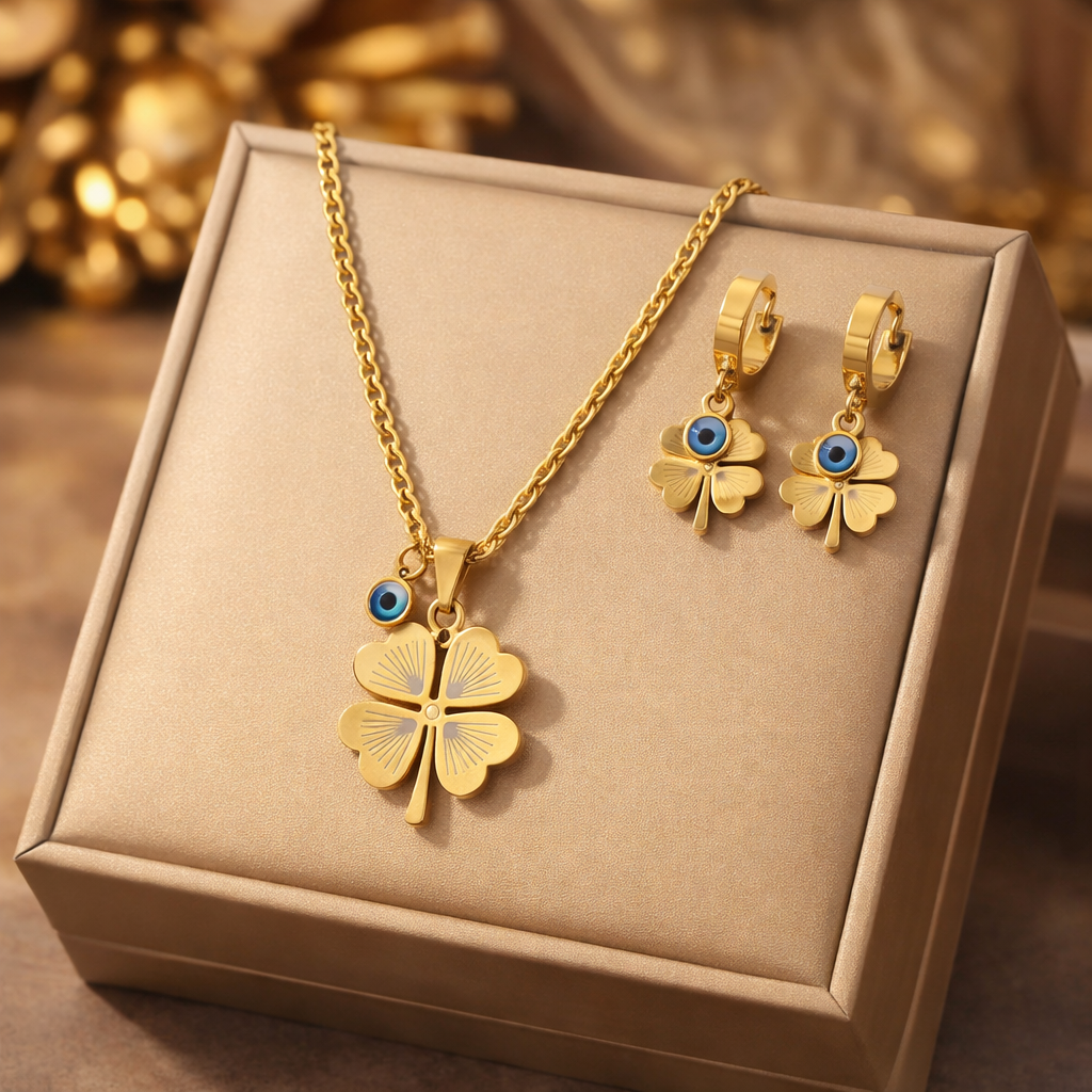 Lucky Clover & Evil Eye Jewelry Set