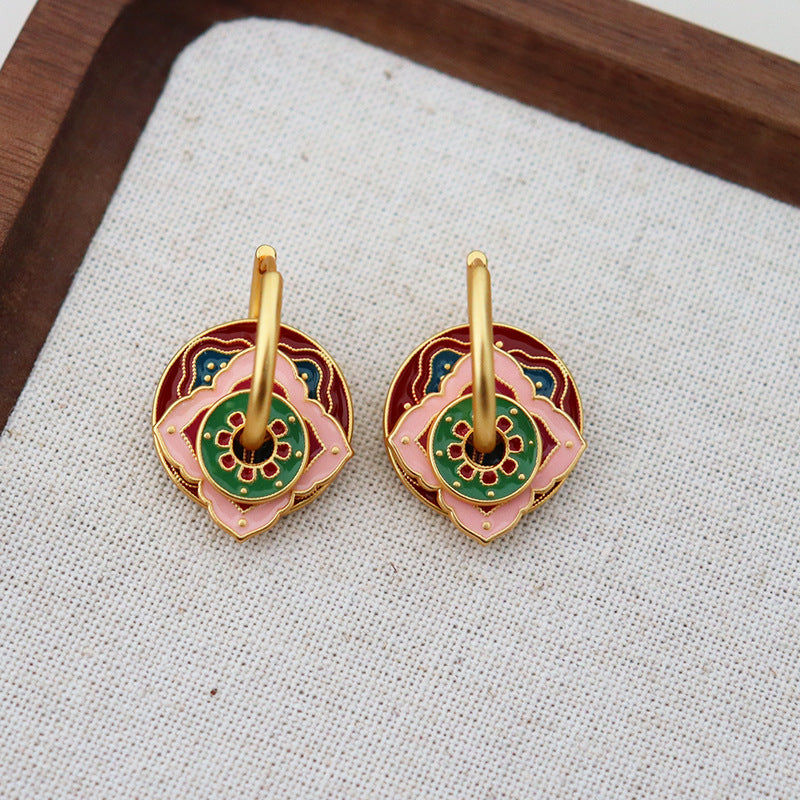 Burgundy & Pink Geometric Floral Earrings