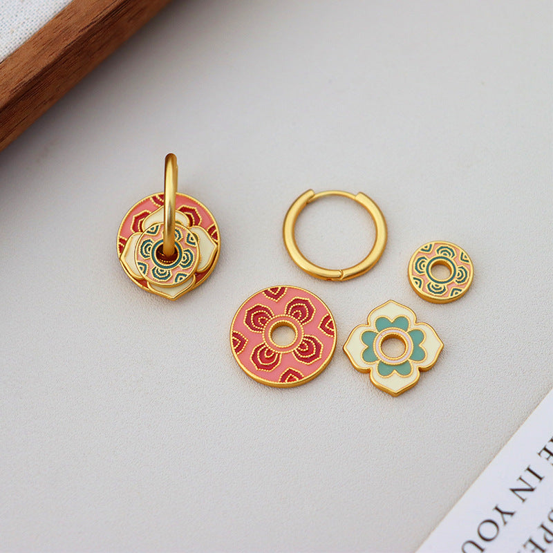 Coral & Teal Floral Earrings