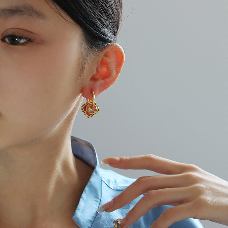 Pink & Green Floral Hoop Earrings