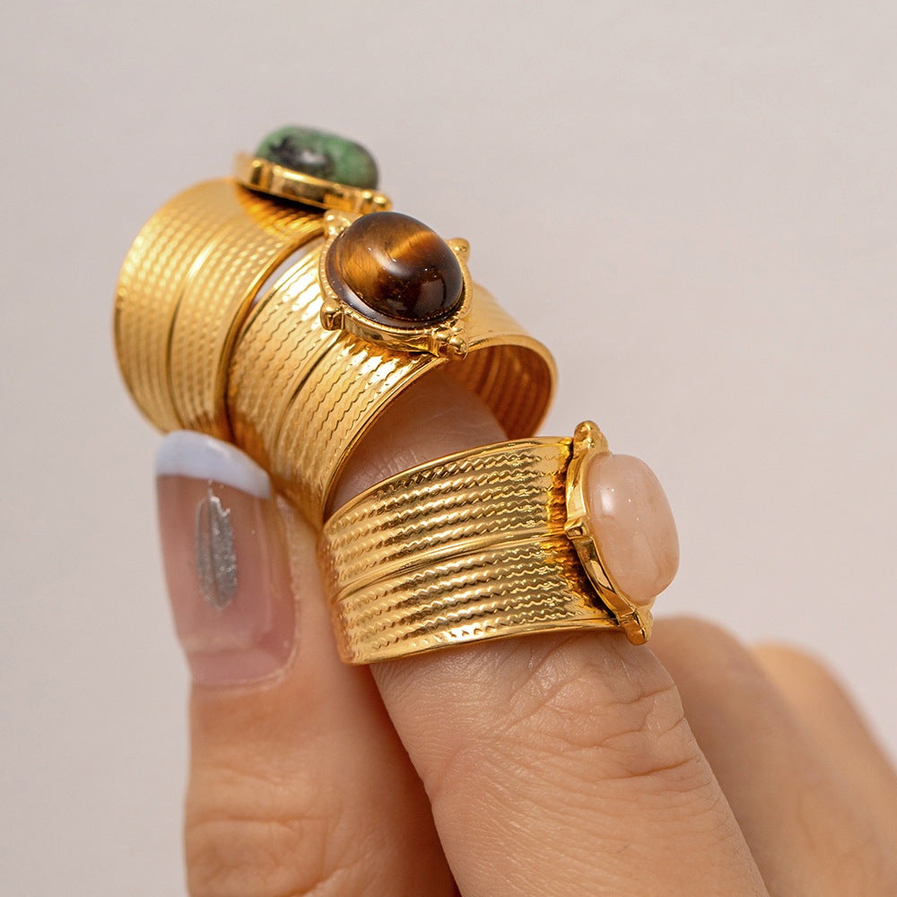 Gold Adjustable Ring with Natural Stone