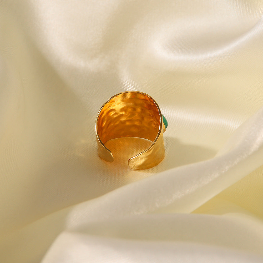 Hammered Gold Ring with Green Teardrop Stones