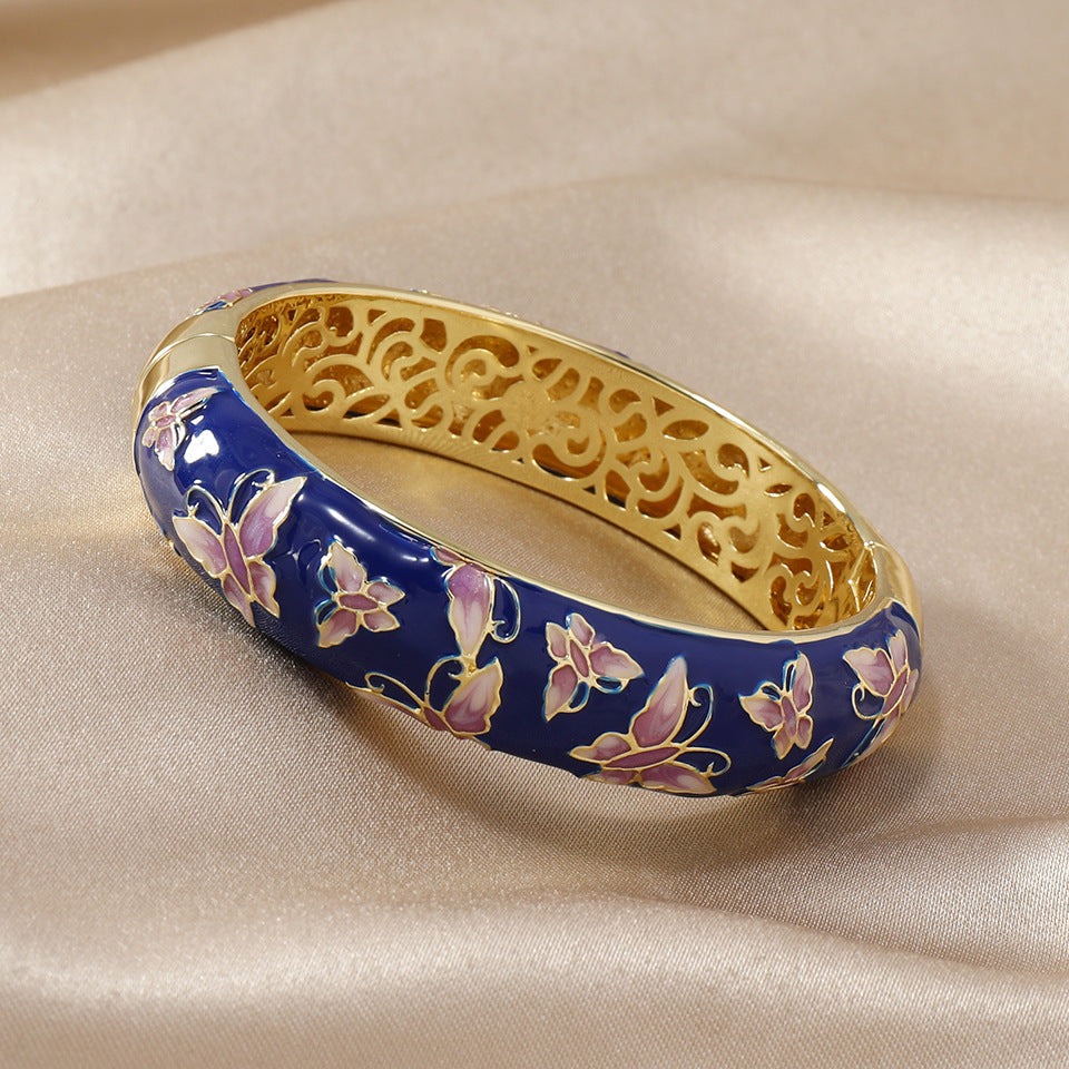 Navy Butterfly Enamel Bangle