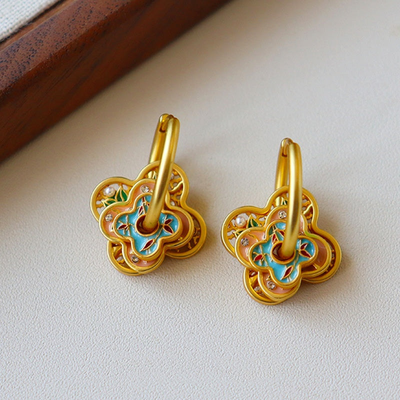 Turquoise & Peach Floral Earrings