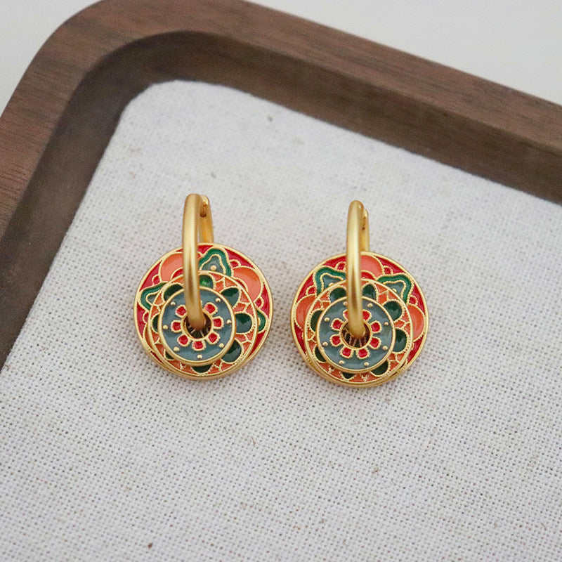 Green & Coral Mandala Earrings