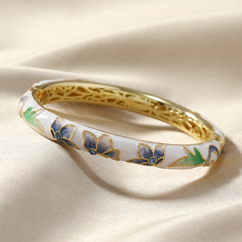 White Enamel Floral Bangle