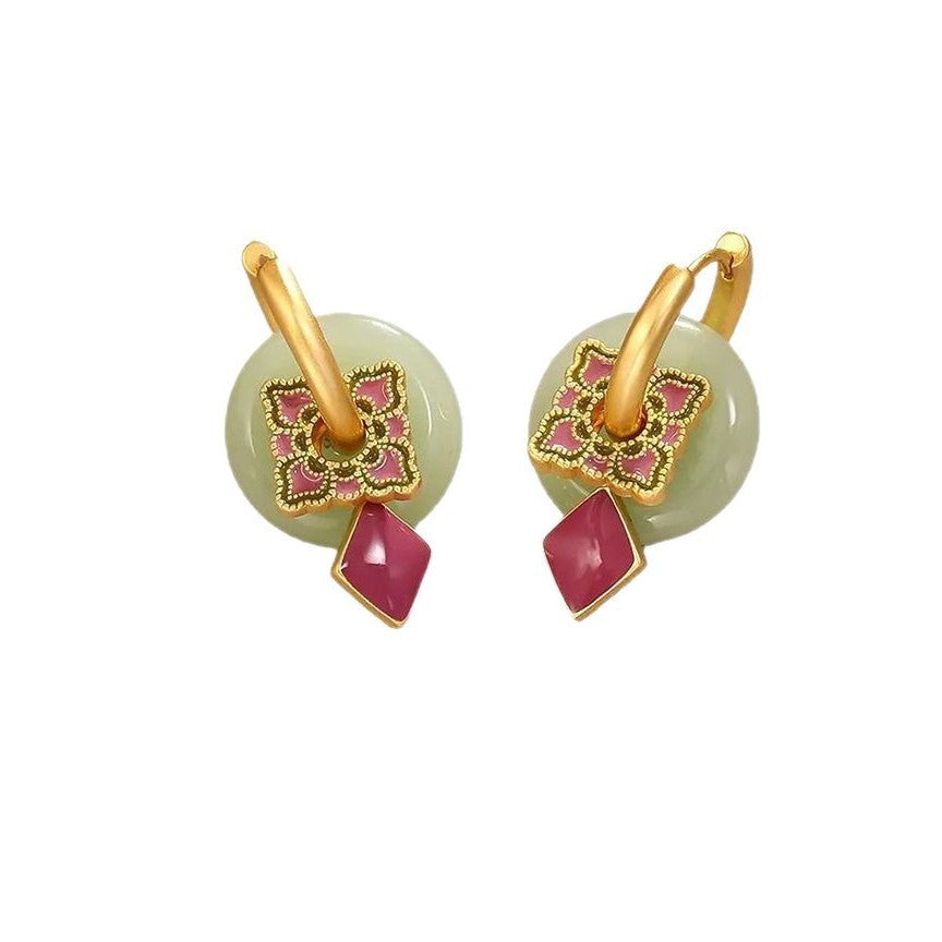 Ruby Lotus Jade Earrings