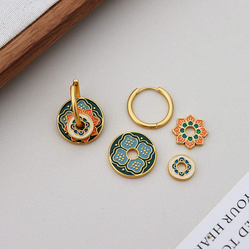 Orange & Green Flowers Earrings