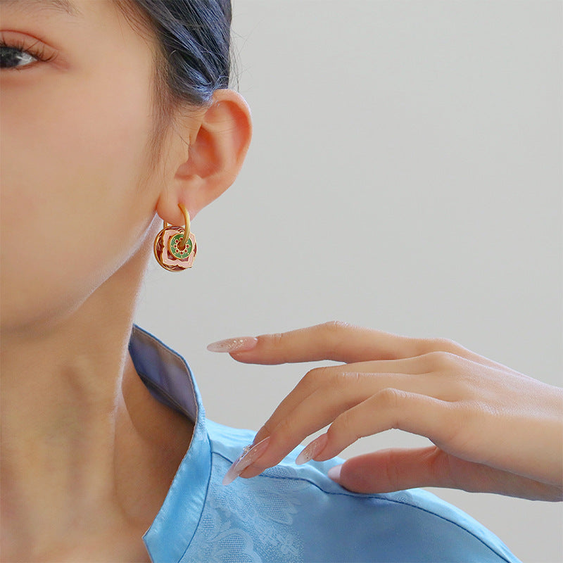 Burgundy & Pink Geometric Floral Earrings