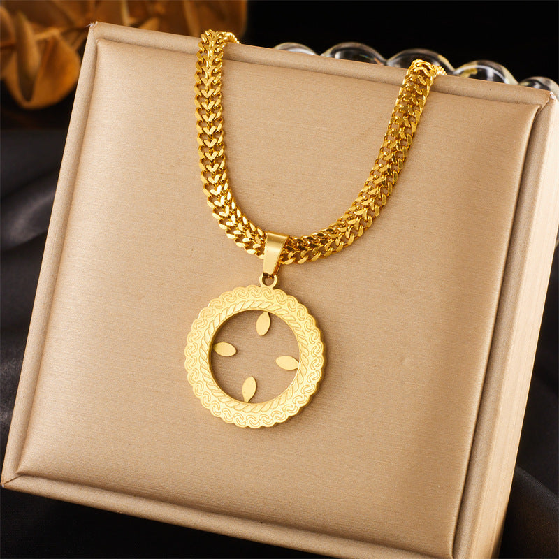 Textured Circle Pendant Gold Necklace