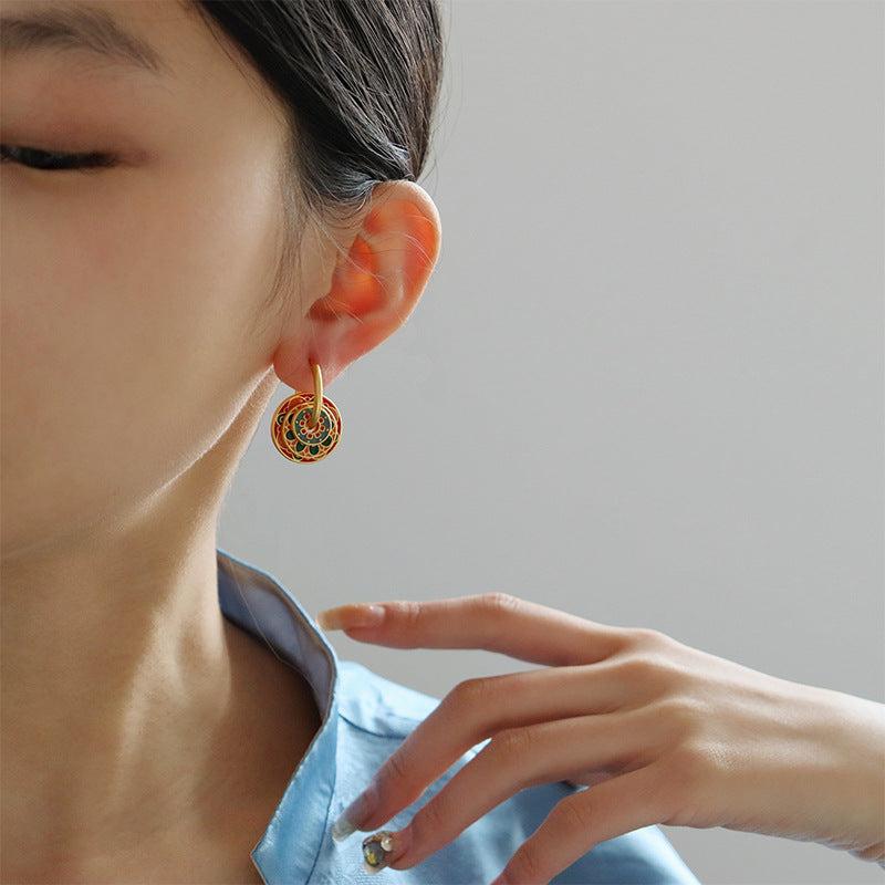 Green & Coral Mandala Earrings