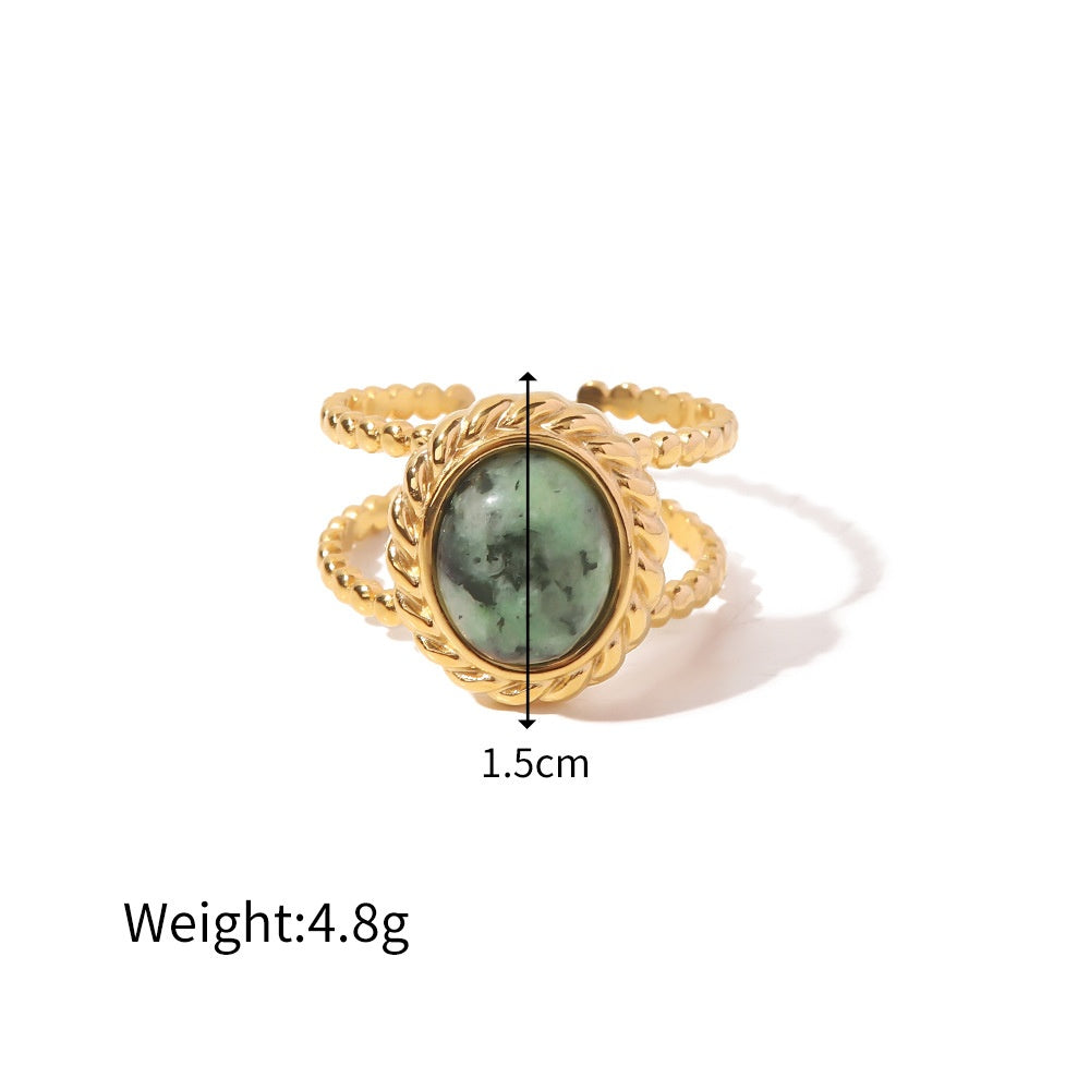 Twisted Double Band Ring with Natural Green Stone