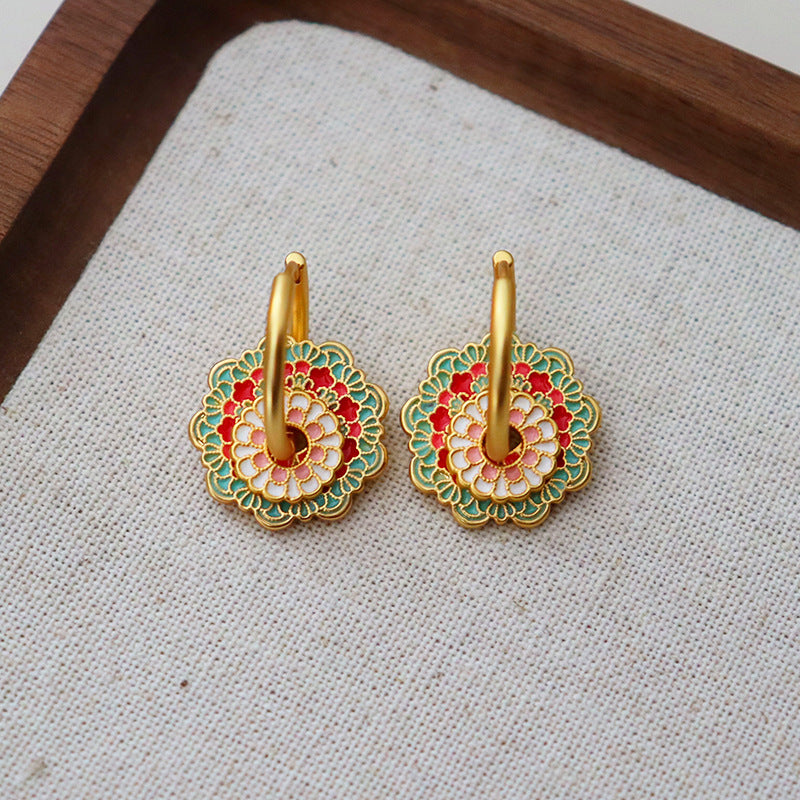 Red Blossom Hoop Earrings