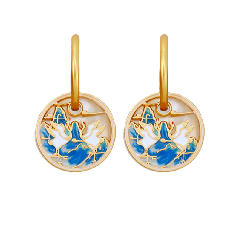 Blue Swan Earrings with Gold Frame