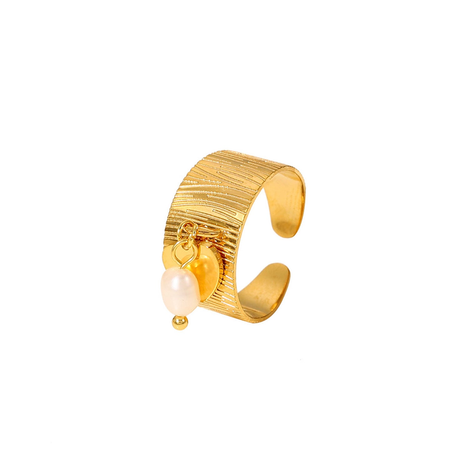 Textured Gold Ring with Pearl Charm