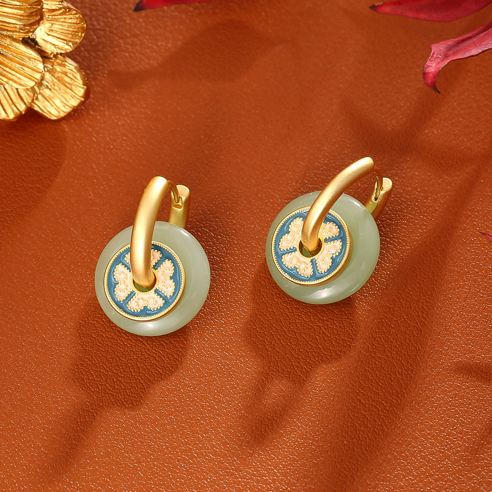 Jade & Enamel Floral Hoop Earrings