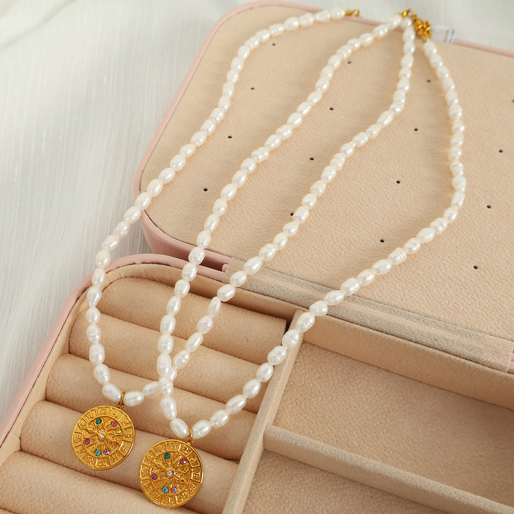 Gold Medallion Pearl Necklace