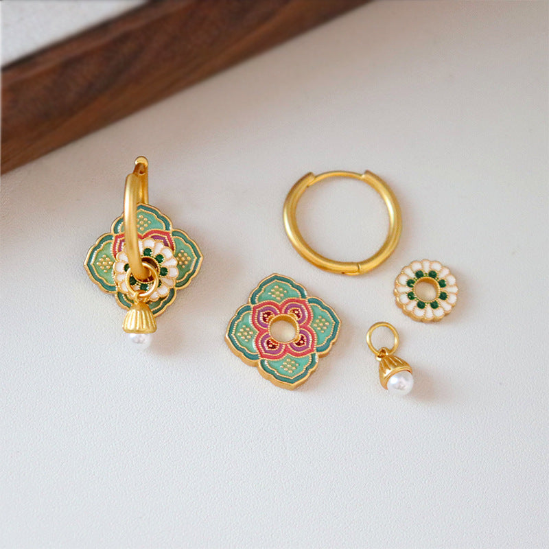 Mint Blossom Earrings with Pearl Drop