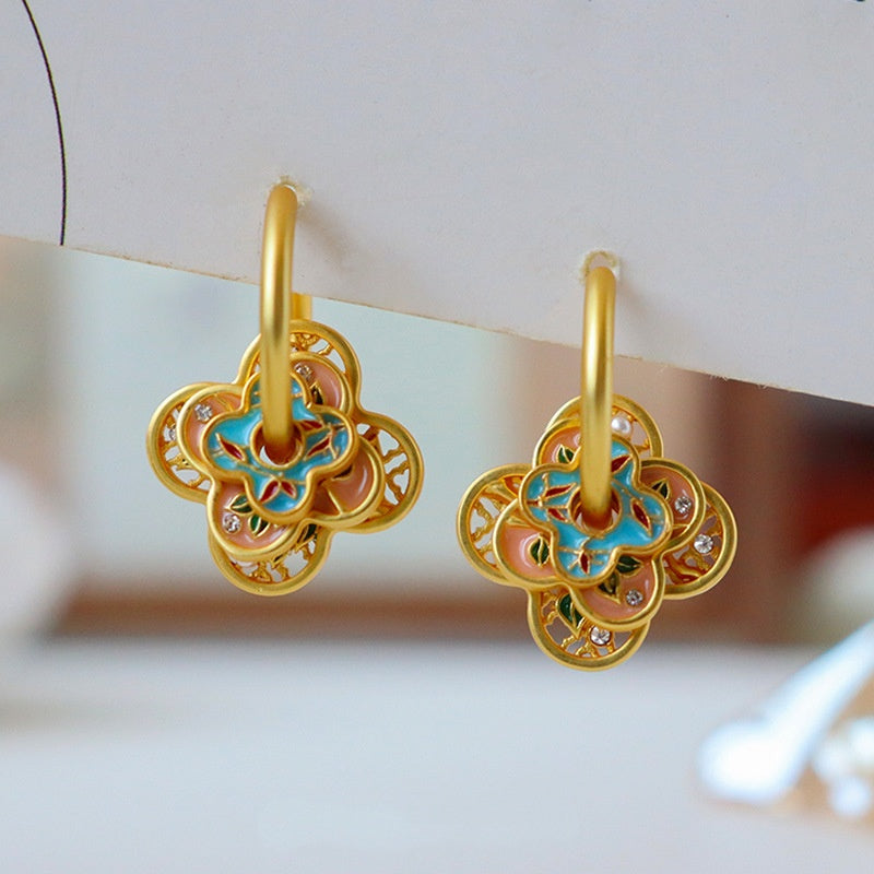 Turquoise & Peach Floral Earrings