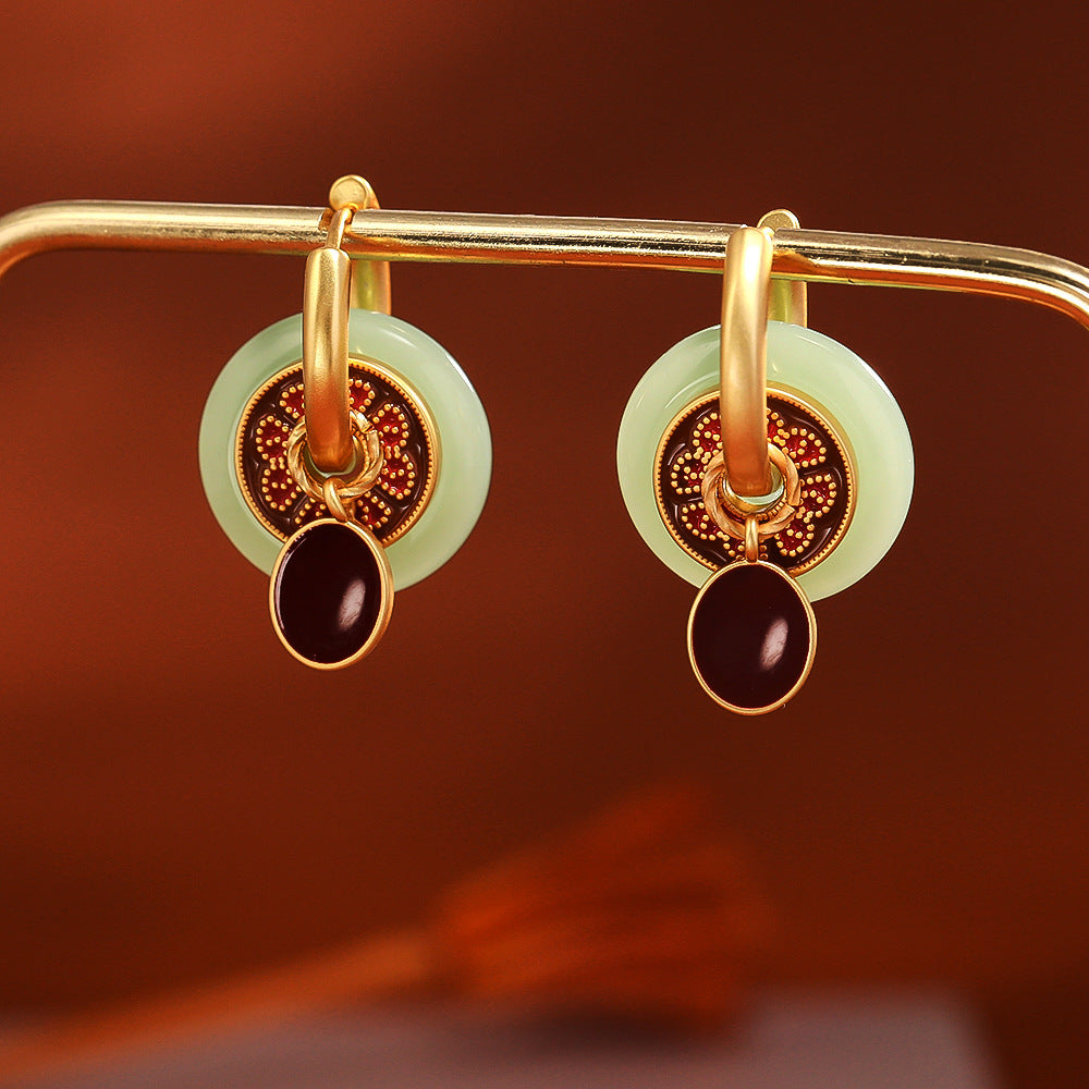 Jade & Maroon Enamel Earrings