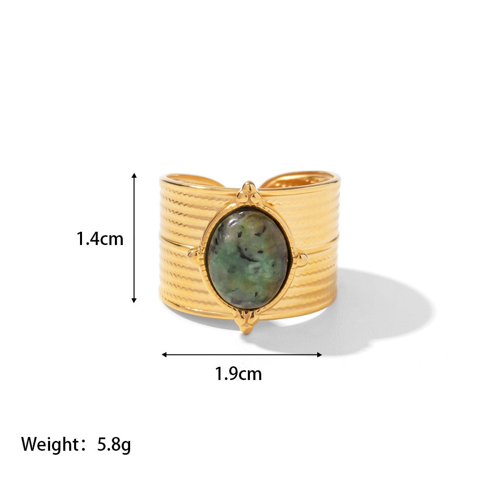 Gold Adjustable Ring with Natural Stone