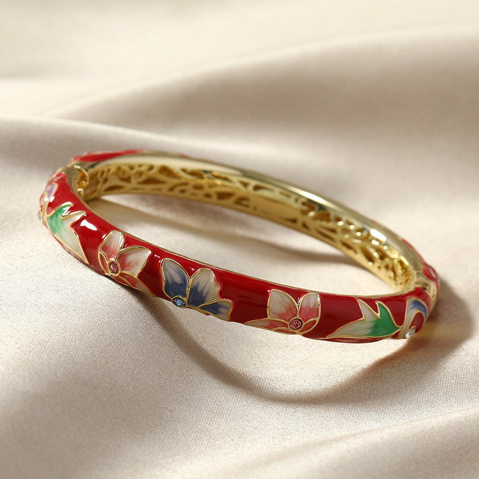 Red Enamel Floral Bangle