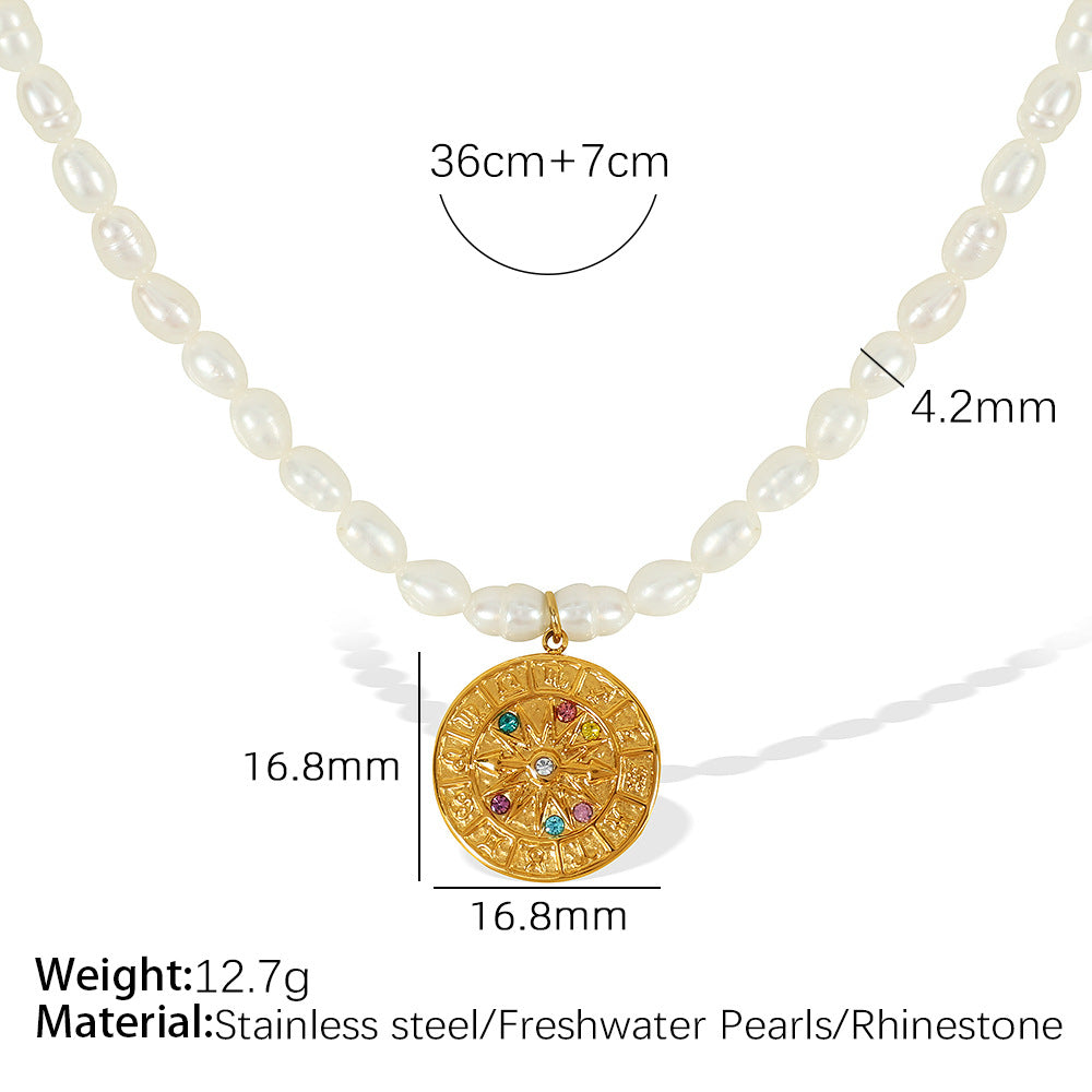 Gold Medallion Pearl Necklace
