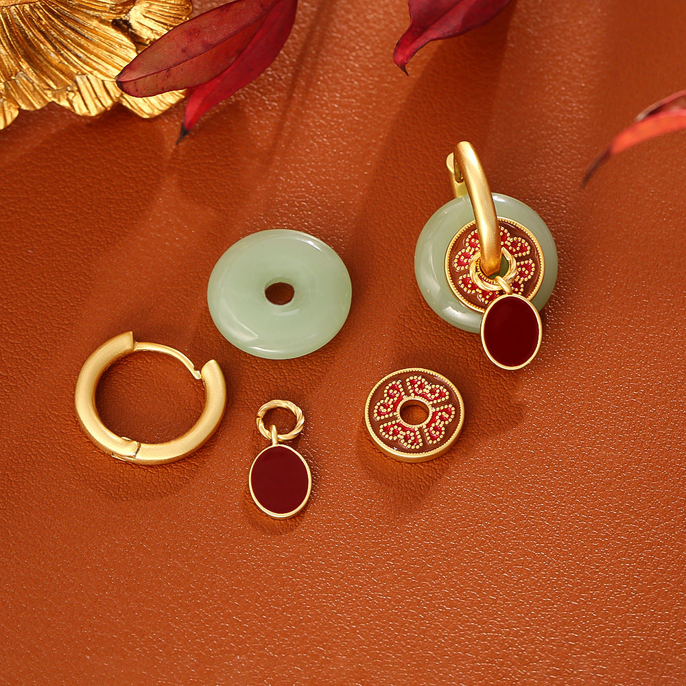 Jade & Maroon Enamel Earrings