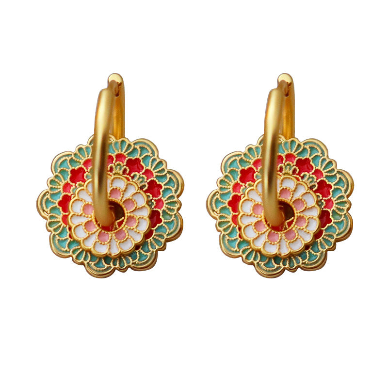 Red Blossom Hoop Earrings