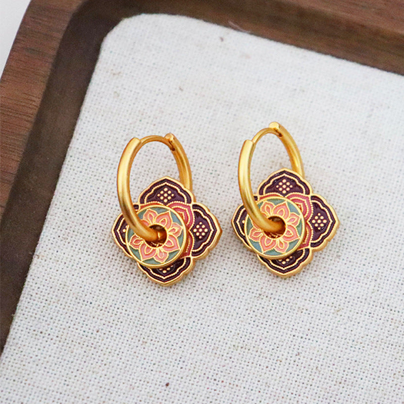 Maroon & Peach Floral Earrings
