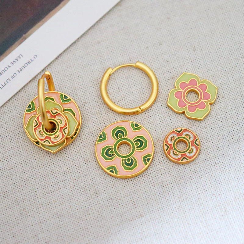 Peach & Green Floral Earrings