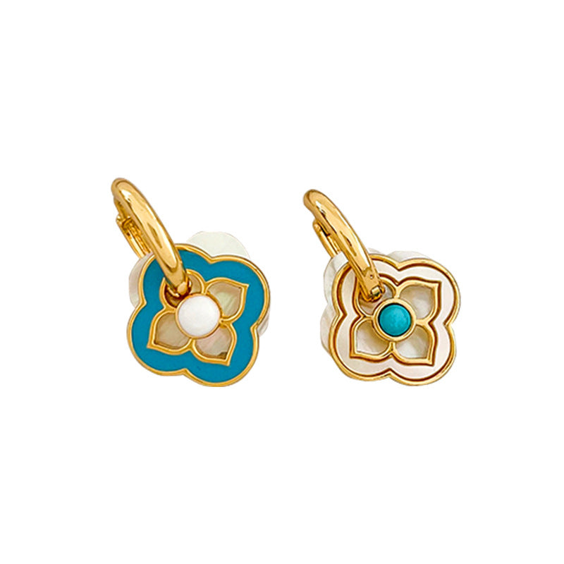 Turquoise & White Clover Earrings with Pearl Accent