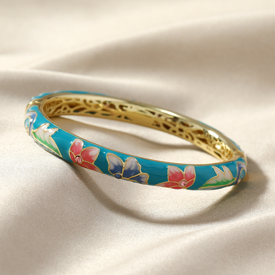 Turquoise Enamel Floral Bangle