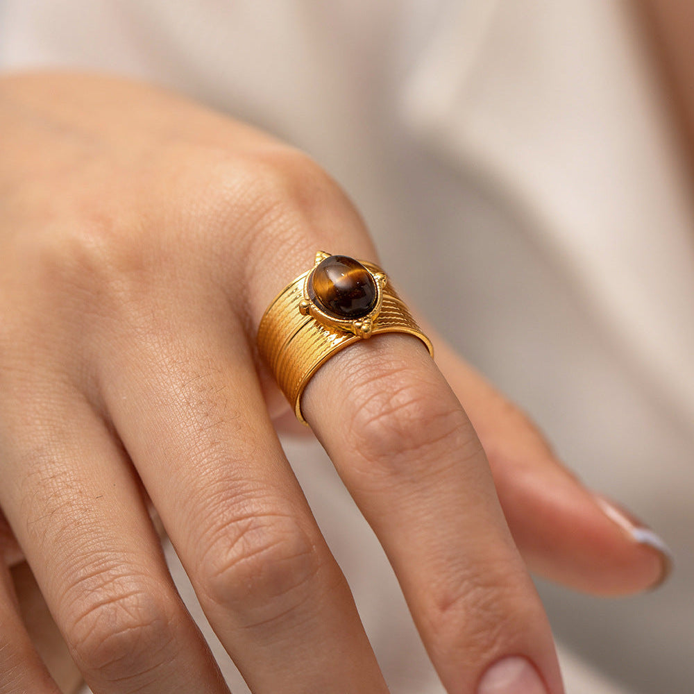 Gold Adjustable Ring with Natural Stone