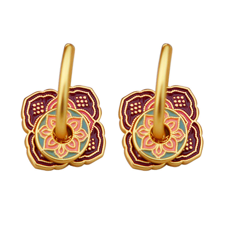 Maroon & Peach Floral Earrings